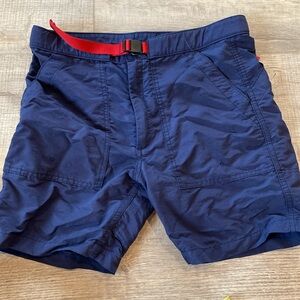 Topo Designs Shorts Mens size medium Blue Outdoor Hiking Belted Nylon 7" Inseam